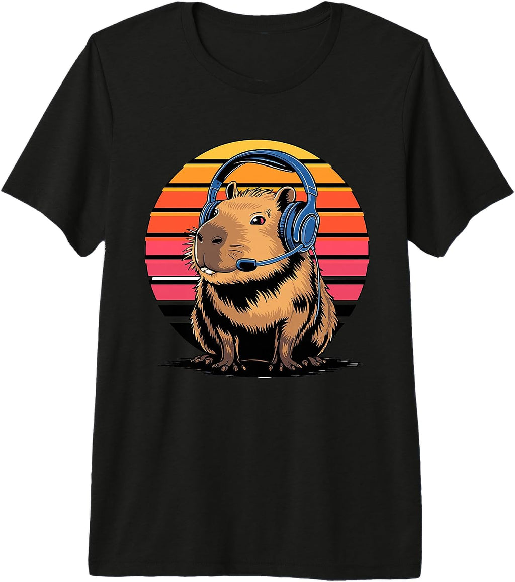 Capybara Gamer Retro Sunset Headset