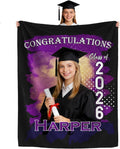 Ships Next Day Custom Graduation Blanket with Picture Text, Class of 2026 Personalized Photo Throw Blankets Customized Flannel Blanket Graduation Gifts for Him Her Son Daughter Brother Sister