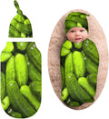 3D Funny Realistic Food Green Pickles Cucumbers Newborn Swaddle Blanket With Beanie Hat - Soft Baby Sleep Sack, Receiving Blanket, Wraps - Gifts for Boys Girls Infant