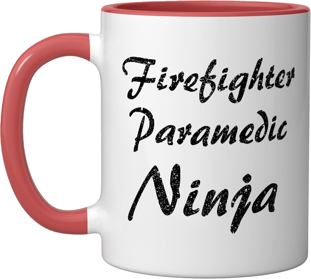 Firefighter Paramedic Tshirt Job Occupation Funny Work Title Ceramic Mug, Red/White