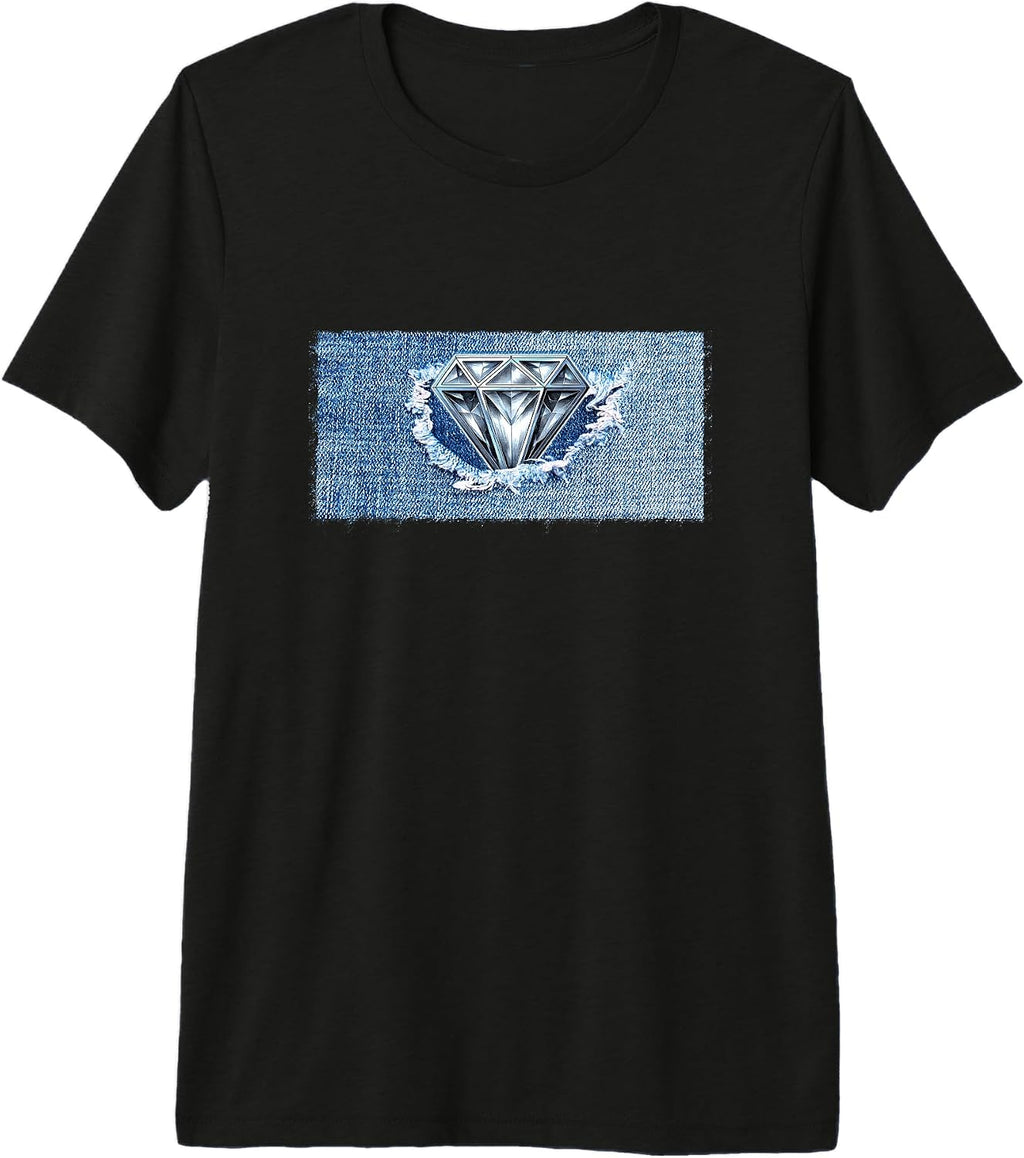 Men Diamonds and Denim Outfit Graphic Black Tee