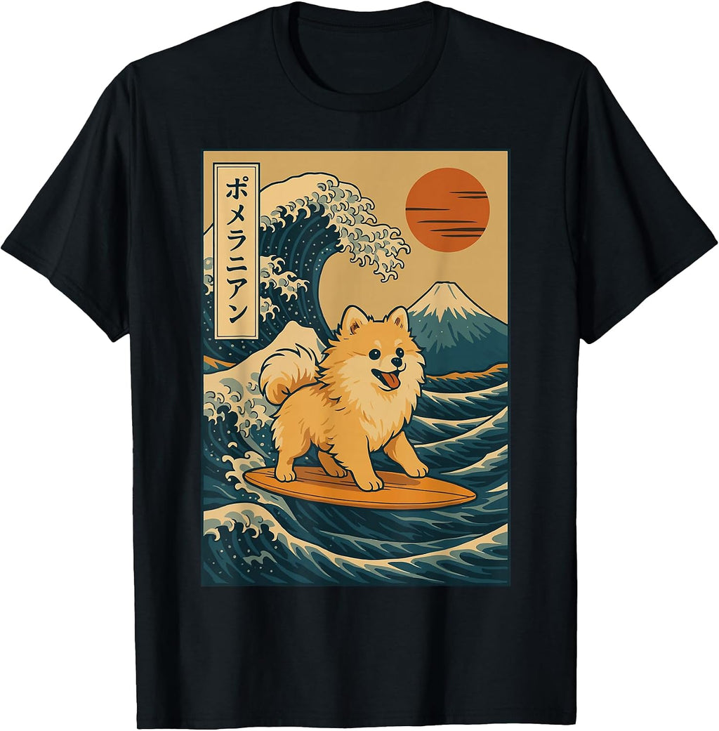 Dog Zwergspitz Japan Surfer Great Wave Anime
