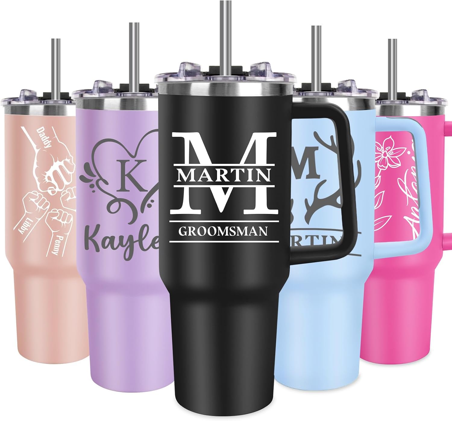 Personalized 40 Oz Tumbler with Handle, Custom Tumbler With Name - Lid and Straw, Stainless Steel Coffee Tumbler Travel Coffee Mug Cup, Personalized Gift for Women Men Birthday