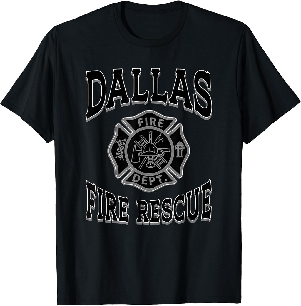 Retro Black Dallas Fire Department Flag Texas Firefighter T-Shirt