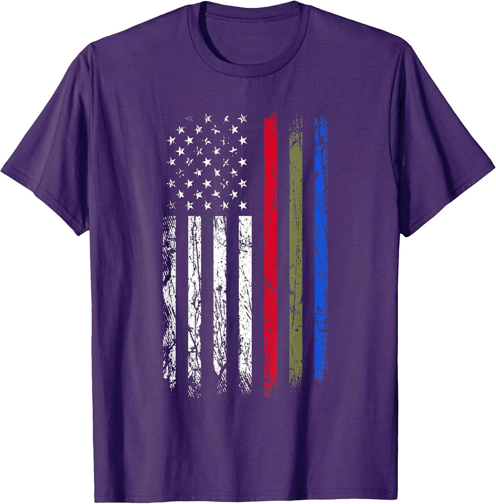 Thin Red Green Blue Line Flag Police Firefighters Military T-Shirt