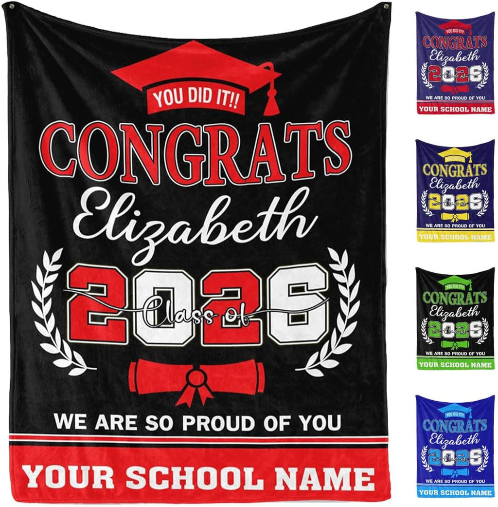 AISENIN Personalized Graduation Blanket with Photo for Class of 2026, Custom College Graduation Gifts, Graduate Blanket 2026 Personalized