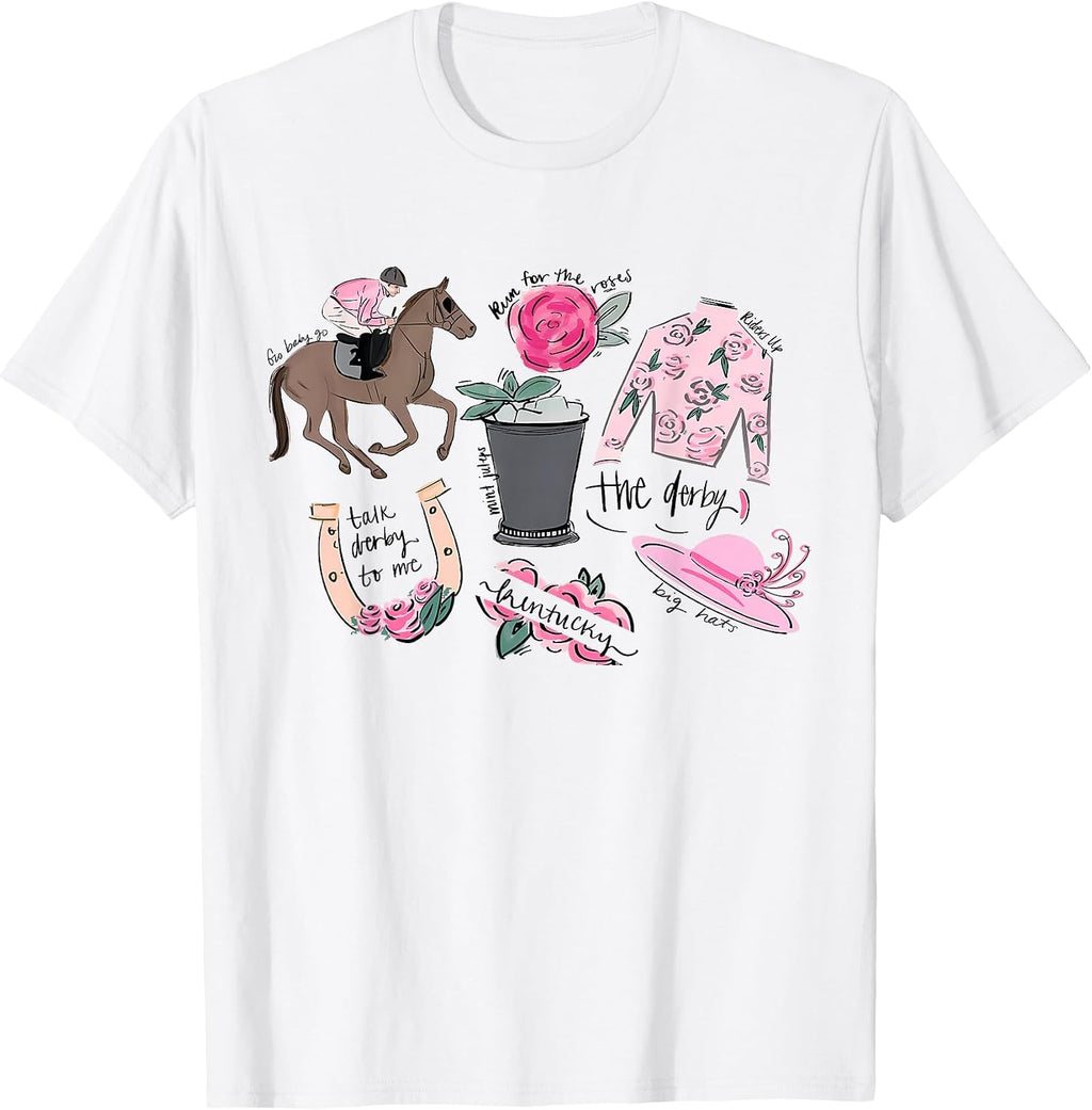 Horse Racing Doodles Derby Day Funny Silks Jockey T-Shirt