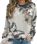 Women's Cat Butterfly Sweatshirts Fall Fashion Casual Crewneck Pullover Tops Boho Floral Graphic Long Sleeve Tshirts
