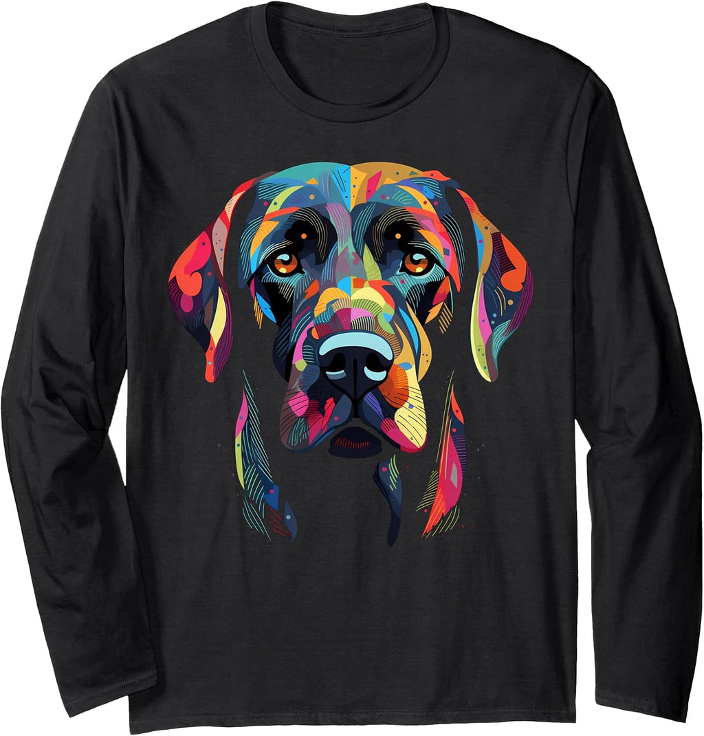 Labrador Retriever Colorful Dog Face Funny Lab Lover Black Long Sleeve T-Shirt