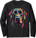 Labrador Retriever Colorful Dog Face Funny Lab Lover Black Long Sleeve T-Shirt