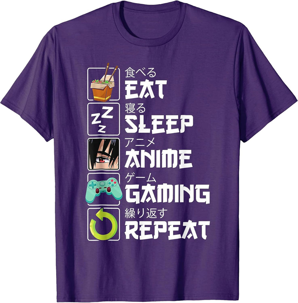 Eat Sleep Anime Gaming Repeat For Boys Girls Tee