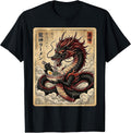 Vintage Japanese Dragon Eating Ramen Art Graphic Noodles T-Shirt