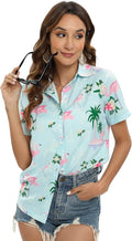 Hawaiian Shirt for Women Short Sleeve Casual Button Down Shirts Summer Outfits Tropical Flamingo Shirts