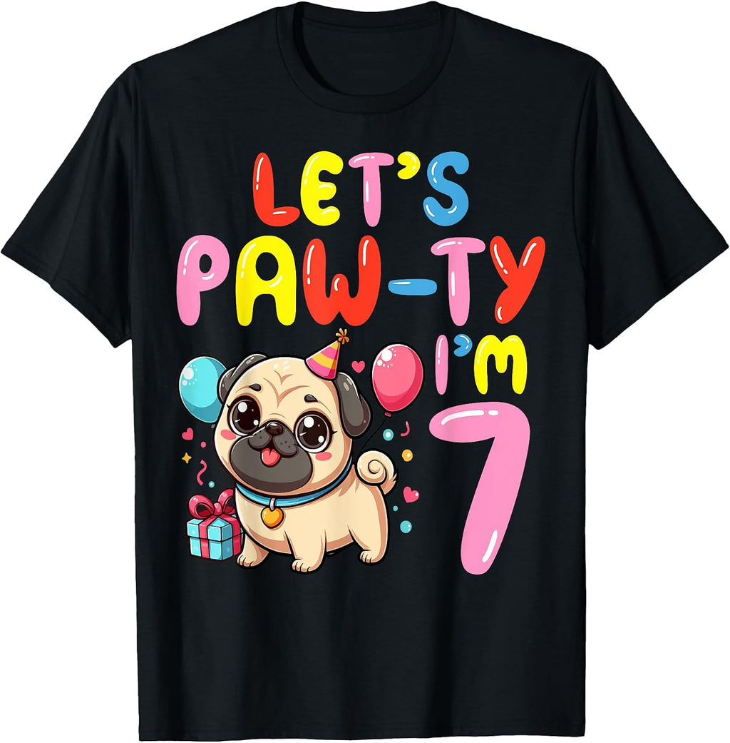 Let's Paw-Ty I'm 7 Puppy Dog Lover 7th Birthday Party Kids T-Shirt