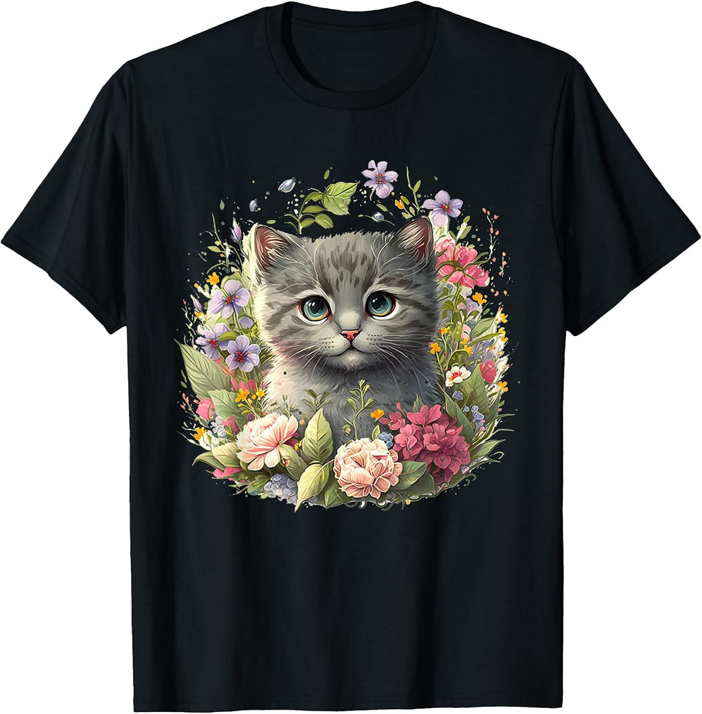 Adorable Kittens, Cute Cat, Floral Tees