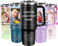 Personalized 40oz Tumbler with Handle, Custom Insulated Tumblers with Pictures Logo, Stainless Steel Travel Coffee Mug, Personalized Gifts for Women Men Birthday Fathers Day Mothers Day