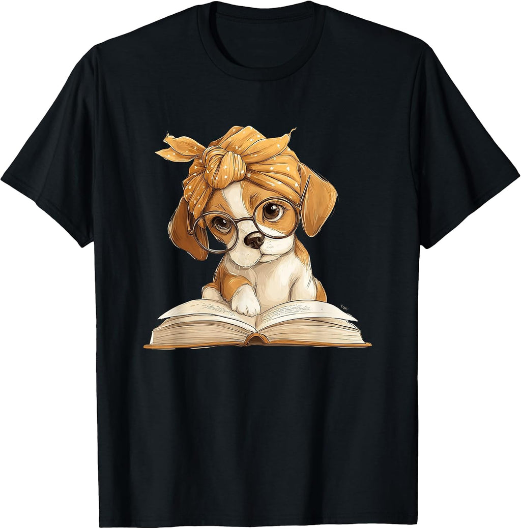 Cute Beagle Puppy Reading Book Lover Dog Animal Graphic T-Shirt