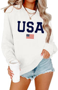 Womens USA Shirt Casual Long Sleeve Graphic Tees Knit Crew Neck Sweatshirts Loose Pullover