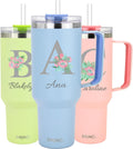 Drinco 40oz 30 oz Tumbler with Handle, Personalized, Straw Lid, Insulated Stainless Steel Travel Mug Water Bottle Ice Coffee Cup For Cold and Hot (30oz Monogram)