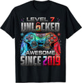 Level 7 Unlocked Awesome Since 2019 7th Birthday Gaming T-Shirt