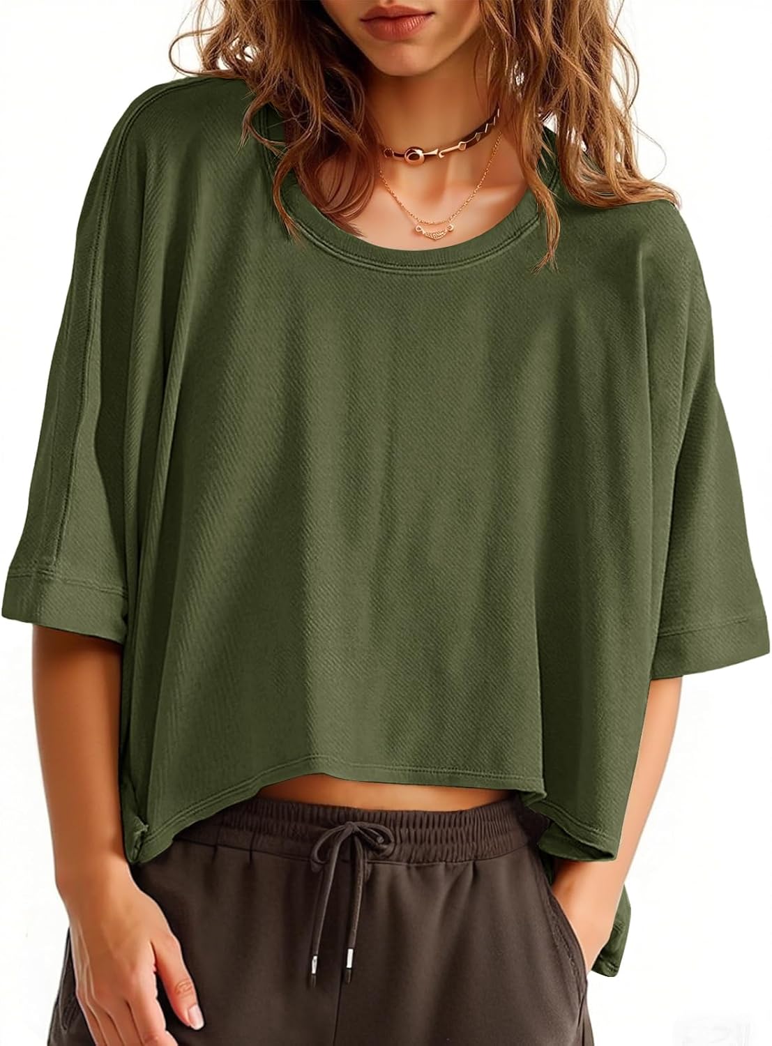 Womens Oversized T-Shirts Cropped Summer Casual Short Sleeve Loose Fit Tee Tops