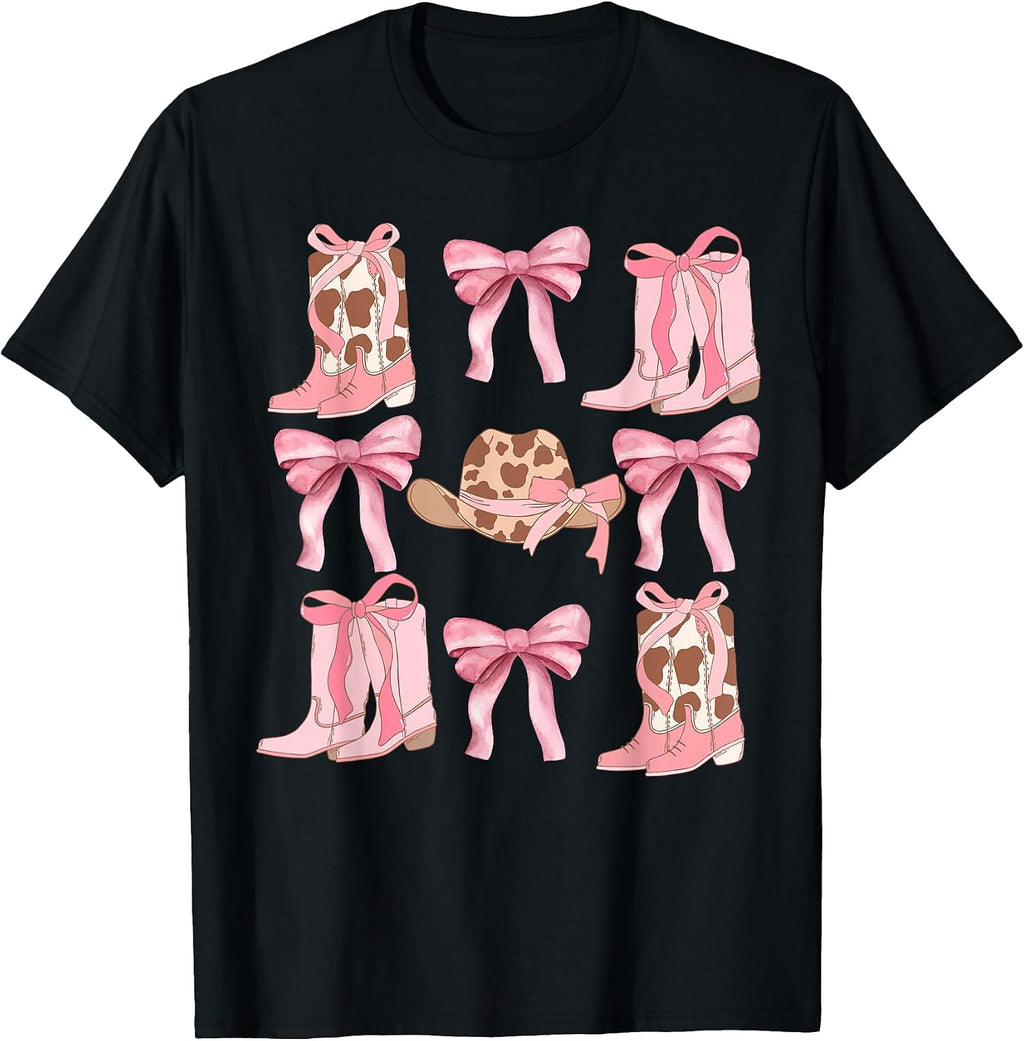 Western Pink Coquette Cowgirl Boots & Bows Western Aesthetic T-Shirt