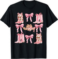 Western Pink Coquette Cowgirl Boots & Bows Western Aesthetic T-Shirt