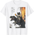 black cat samurai dinosaur wave short sleeve shirt