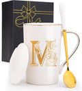 Letter M Personalized Initial Mugs with Flower, Letter M Personalized Coffee Mug, Customized Cool Letter Mugs for Women, Bridal Shower Gifts, Women's Initials Gifts Mug 14 OZ Matte White