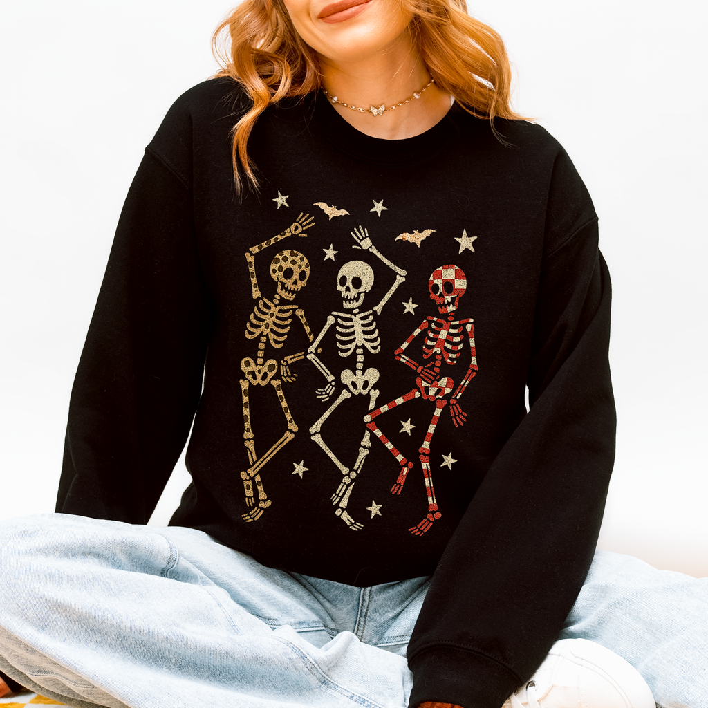 Halloween Dancing Skeletons Leopard Halloween Sweatshirt