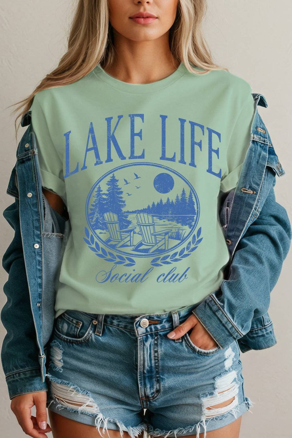 Women Lake Life Graphic Print Short Sleeve Top