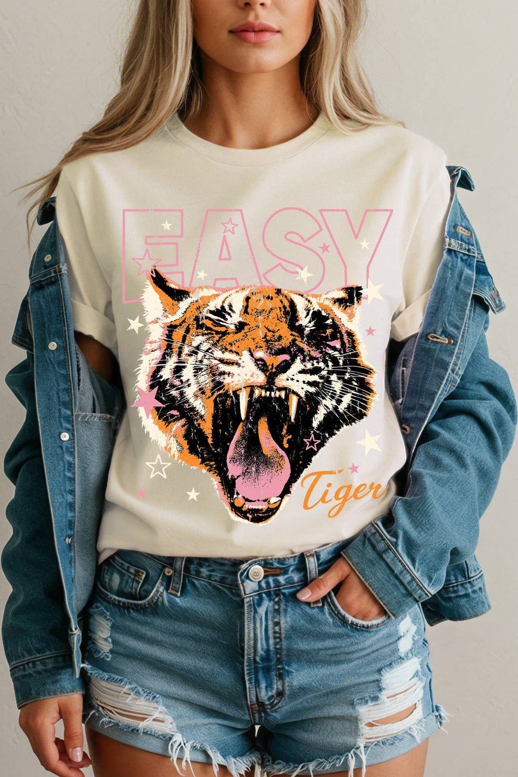 Women Tiger Graphic Print Short Sleeve Loose Top