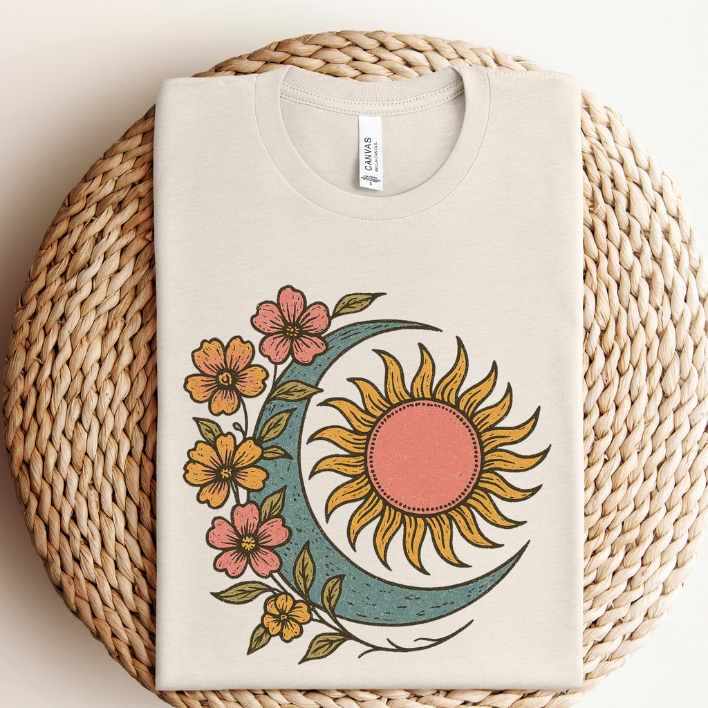 Boho Floral Moon and Sun Graphic Tee