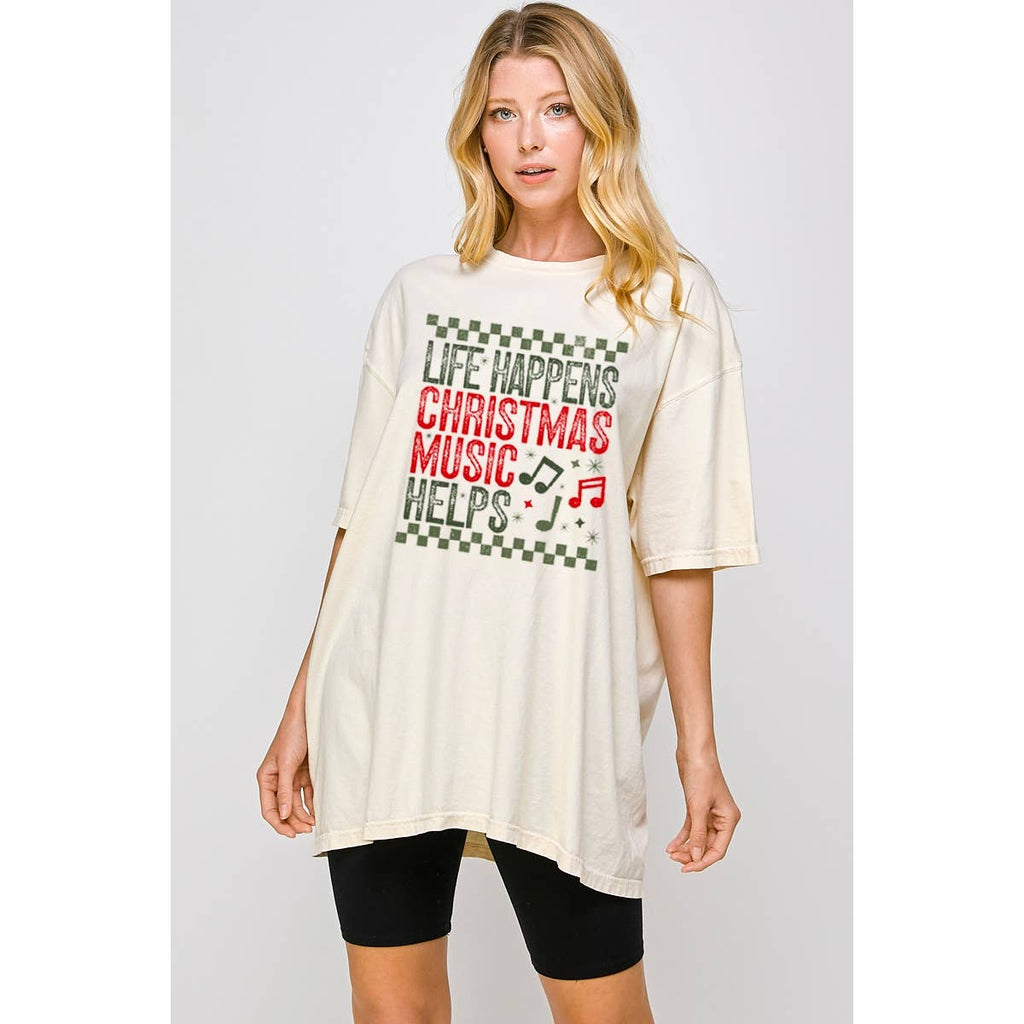 Life Happens Christmas Musig Helps Vintage Graphic Oversized
