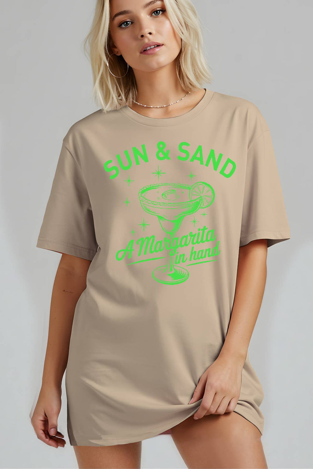 Women Margarita Graphic Print Oversized Short Sleeve Top