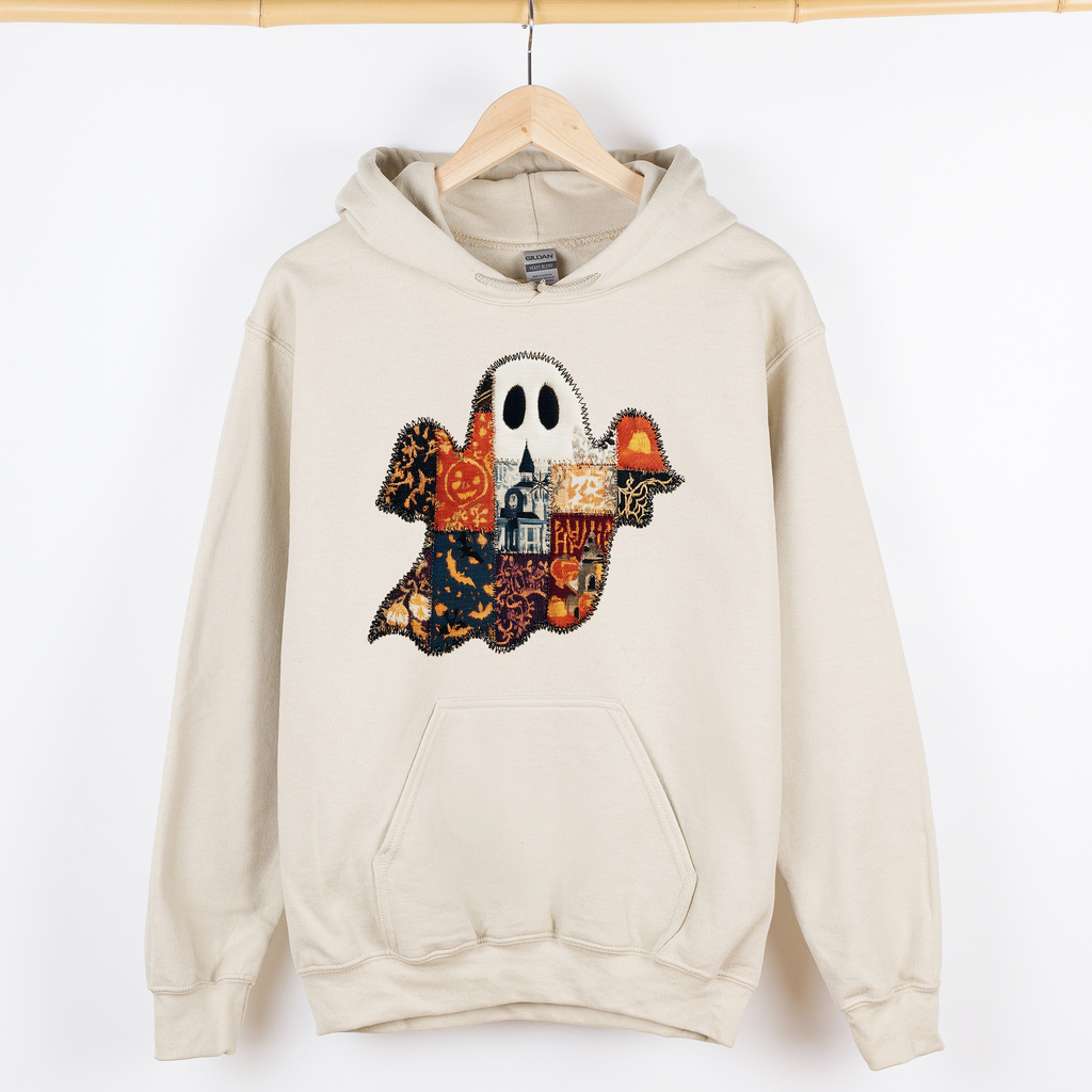 Ghost, Faux Quilt, Classic Halloween, Fall, Autumn Hoodie