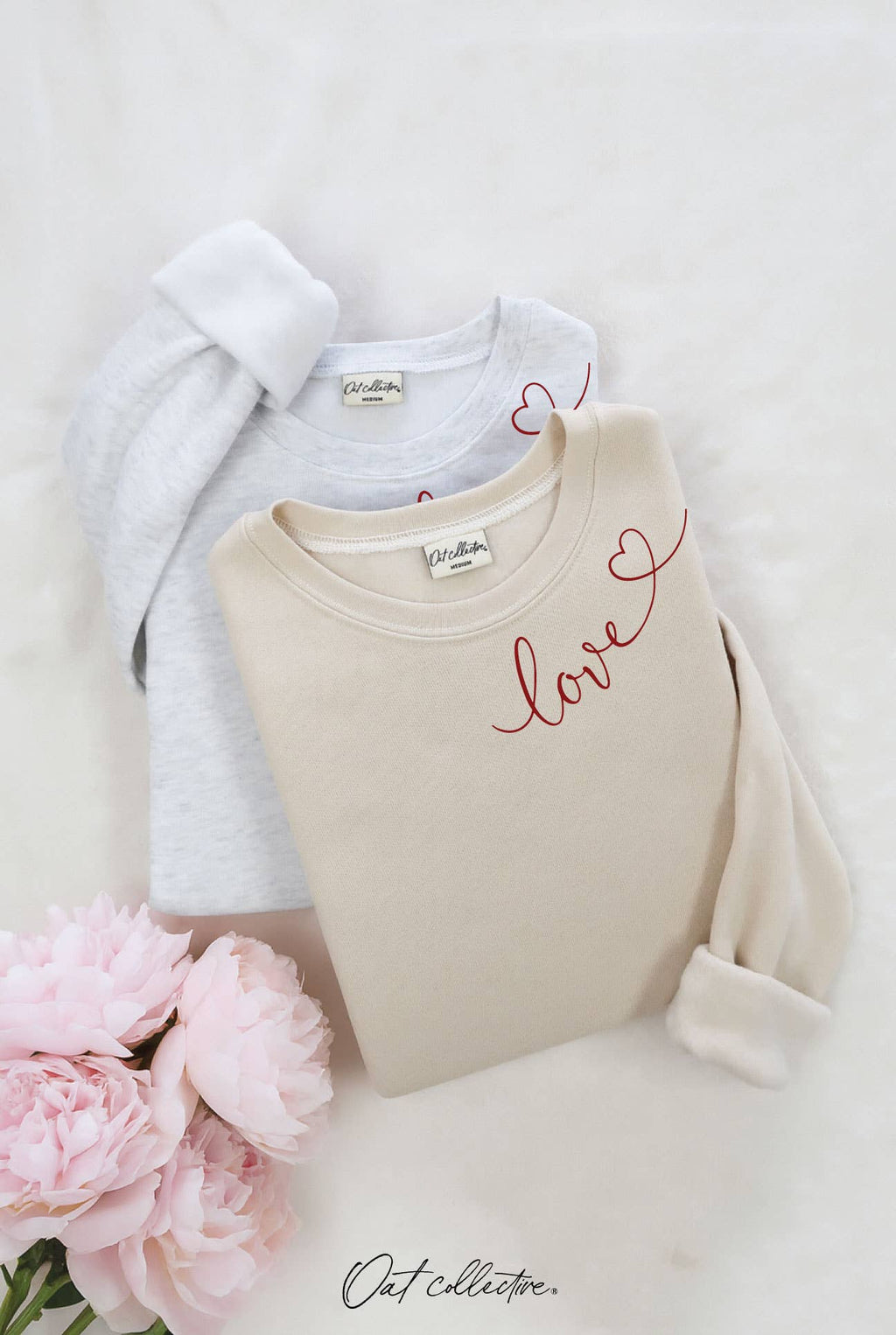 Love Heart Neckline Graphic Sweatshirt