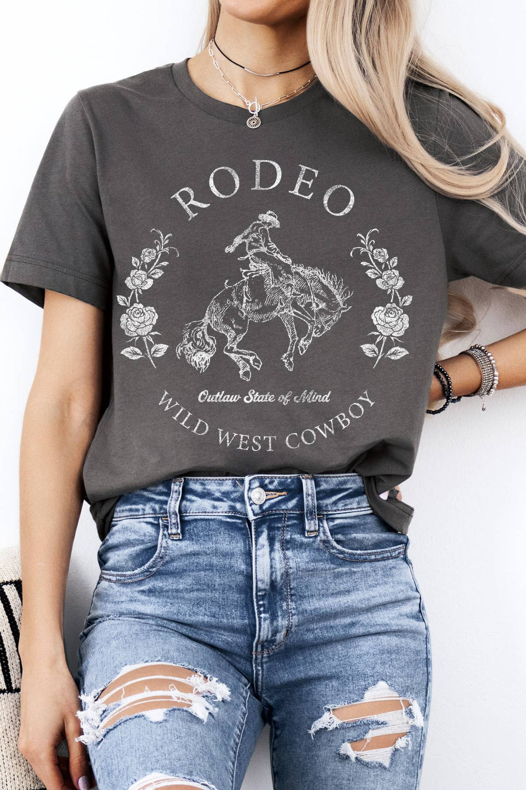 Women Rodeo Graphic Print Short Sleeve Loose Top
