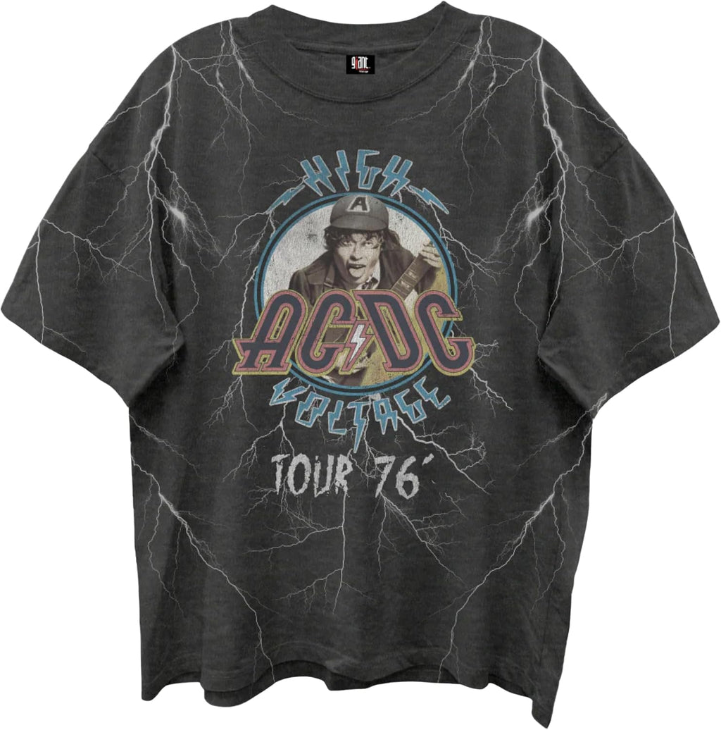 AC/DC High Voltage T Shirt for Men & Women Front & Back Print 76 Tour Crewneck Tee - Rock Band Tshirt