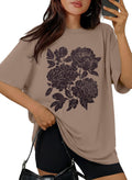 Womens Oversized Tshirt Flower Graphic Tees Crew Neck Short Sleeve Shirts Summer Casual Loose Workout Tops