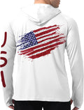 Mens UPF 50+ Fishing Shirts, Sun Protection Hoodie American Flag Long Sleeve UV Hiking Shirt Quick Dry SPF Rash Guard