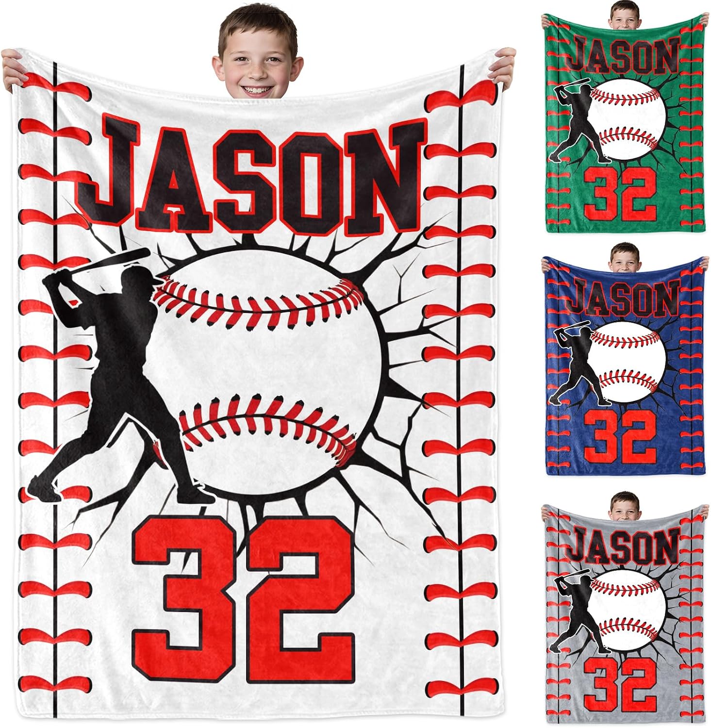 Personalized Baseball Blankets for Boys, Custom Flannel Soft Throw Blanket with Picture, Baseball Gifts for Kids Men