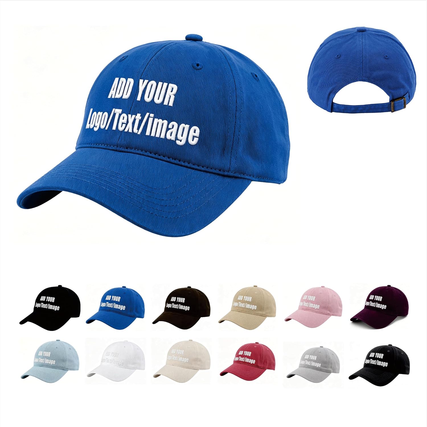 Bulk Custom Hat Embroidered/Printed - Add Your Own Logo/Text/Image Design Personalized Adjustable Baseball Cap