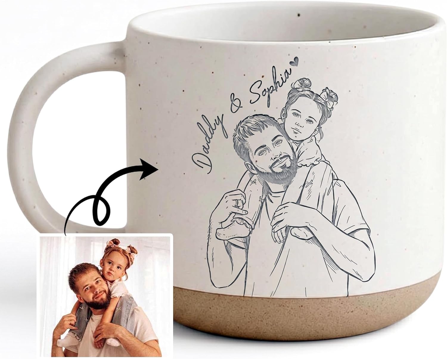 Personalized Photo Pottery Mug, Gift for Dad, Custom Engraved Photo Mug, Customized Mugs with Name, Gifts Father Day for Daddy, Dad Gifts from Daughter, New Parents Mugs, Picture Cup Gift