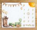 Western Milestone Blanket, Cowboy Baby Monthly Blanket with Marker, Newborn Baby Shower Photo Props My First Rodeo Gifts