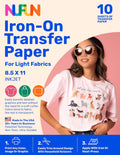 NuFun Activities Ink Jet Printable Iron-on Heat Transfer Paper for T Shirts, Light Fabrics, 10 Sheets 8.5 x 11 inch, Long Lasting, Durable, Professional Quality, Easy DIY, Non-Toxic, Made In the USA