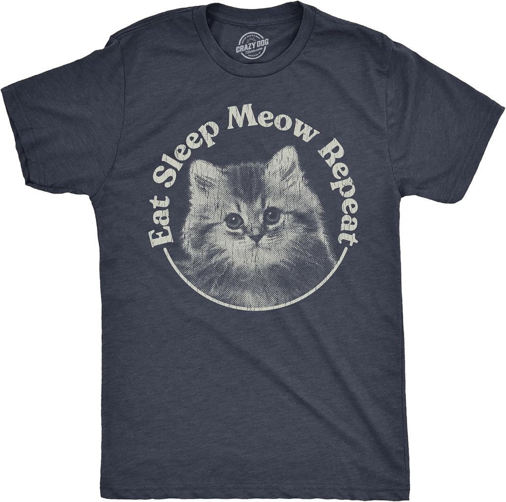 Mens Eat Sleep Meow Repeat T Shirt Funny Cute Kitten Lovers Tee for Guys