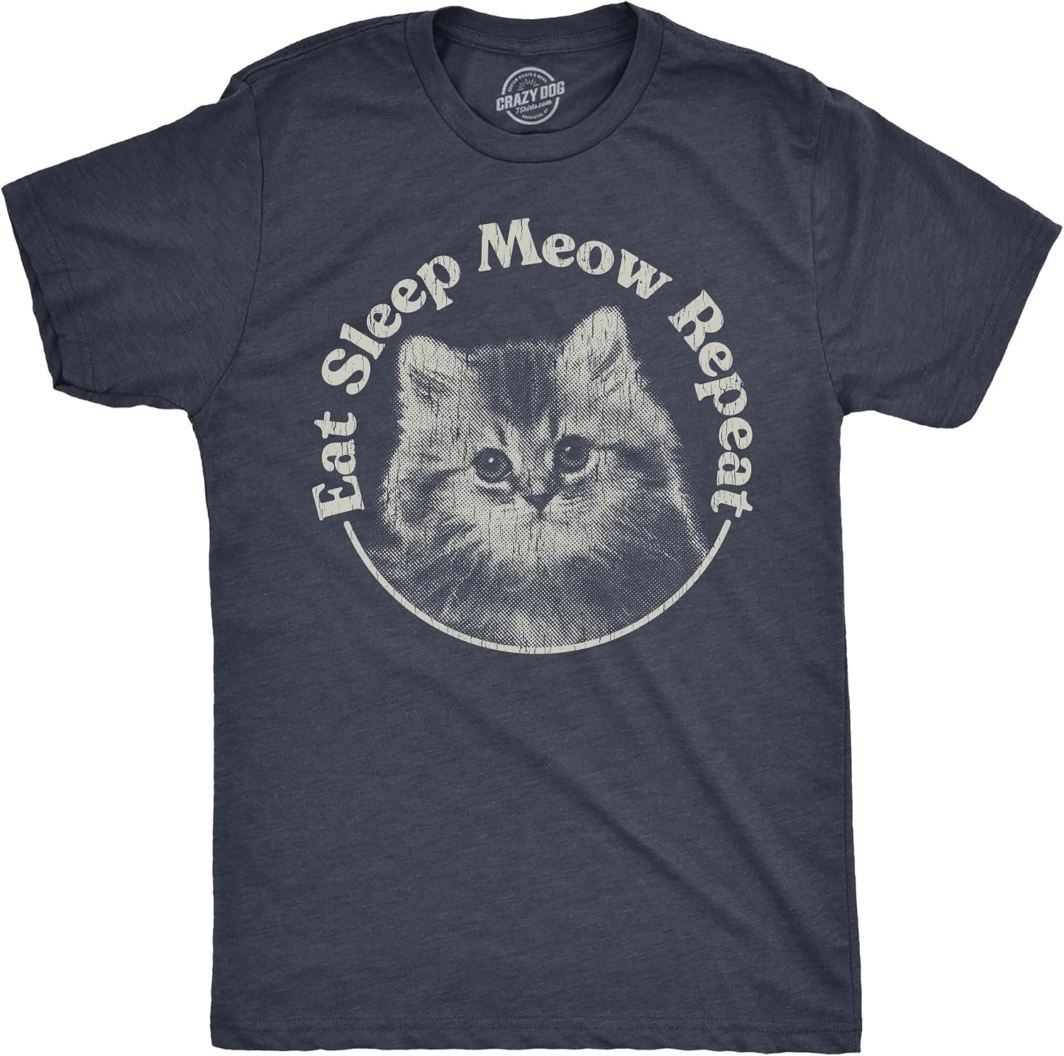 Mens Eat Sleep Meow Repeat T Shirt Funny Cute Kitten Lovers Tee for Guys