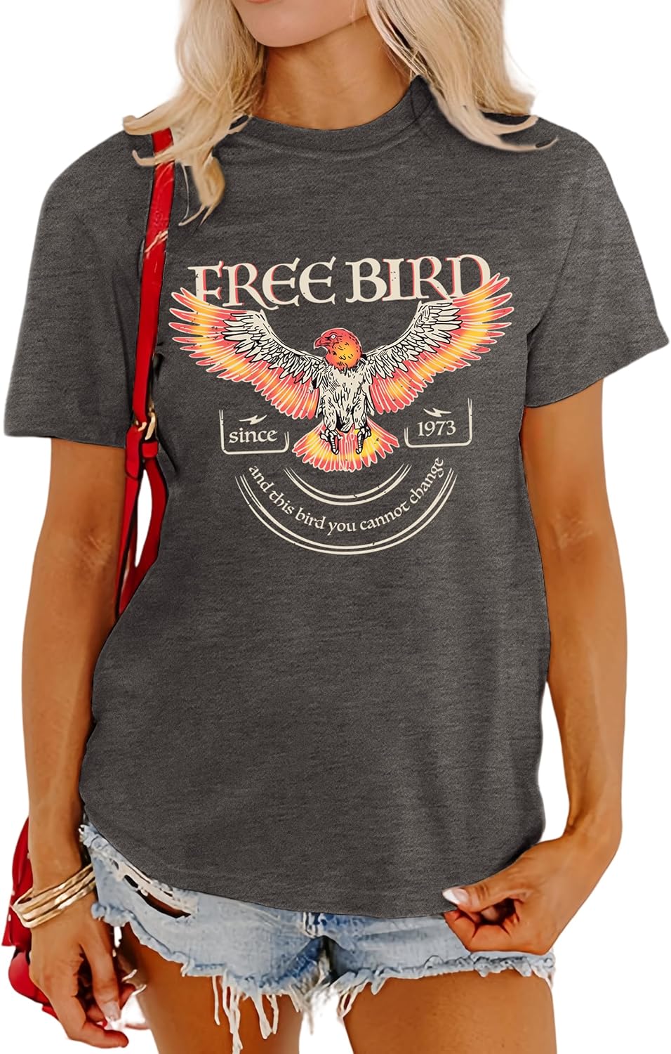 Women Vintage Free Bird Graphic T-Shirts Band Music Tees Short Sleeve Tee Tops Country Concert Clothing