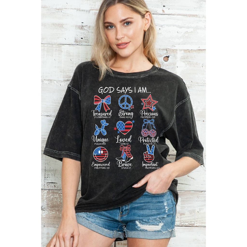 God Says I Am Oversize Mineral Wash T Shirt
